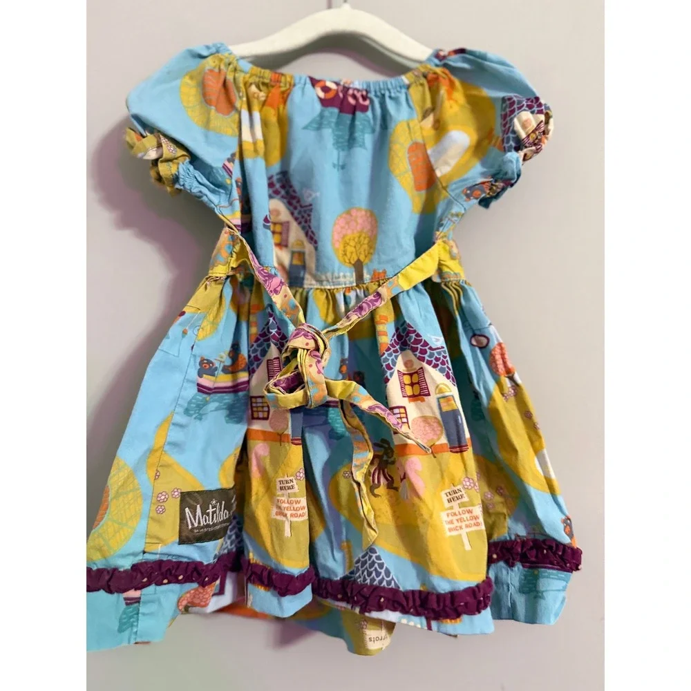 Matilda Jane Blue Yellow Farmhouse House Print Girls Dress Size 4 Flutter Sleeve